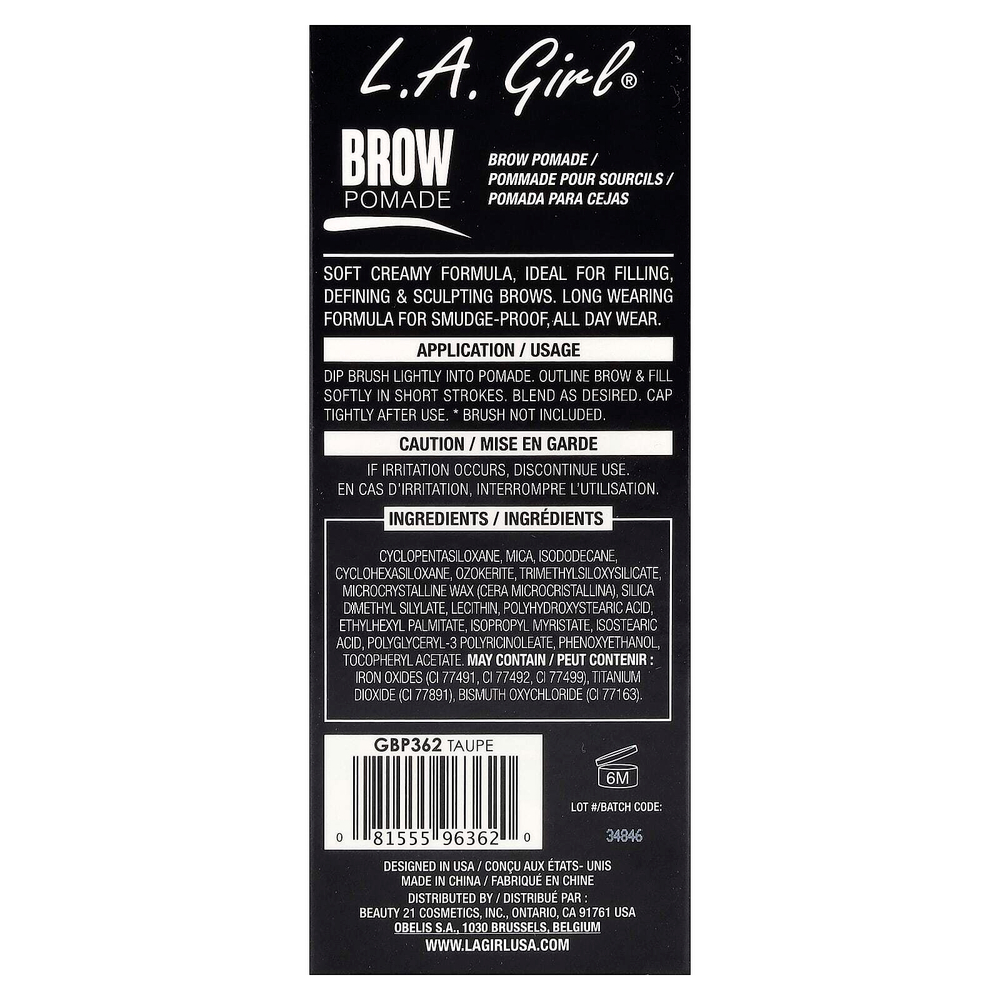 L.A. Girl, помада для бровей, GBP362 Taupe, 3 г (0,11 унции)