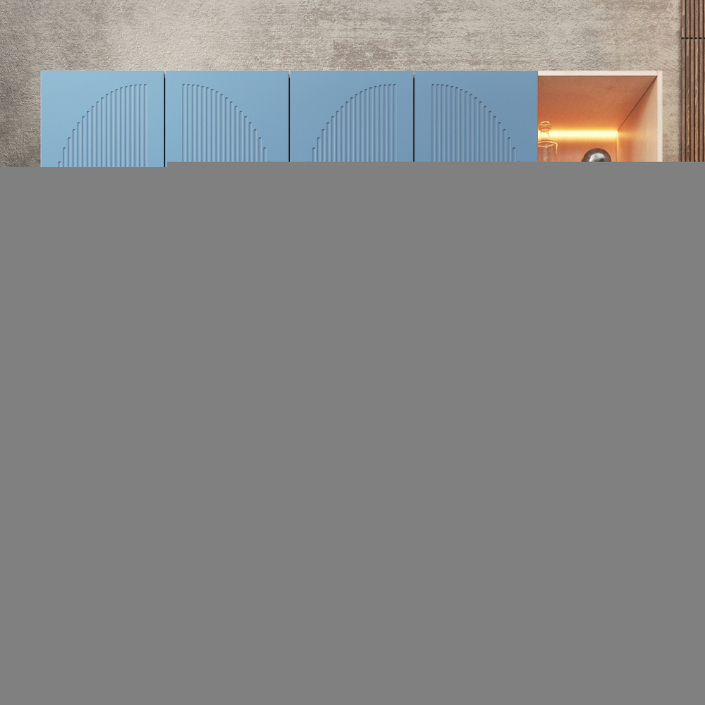 Шкаф Агератум МДФ четырехсекционный с стеллажом Сапфир структурный (0,3) G4018-62A матовая - Дуб молочный 8622  240*50*260