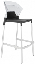 Стул пластиковый барный Papatya Ego-S Bar, сатинированный алюминий, антрацит матовый, прозрачный