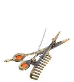 AM-2103 Брошь «Набор парикмахера» (латунь, янтарь)