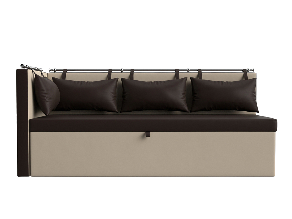 Диван кухонный прямой Метро с углом слева, Коричневый\Бежевый, Экокожа, 28572L