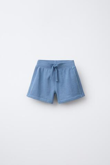 ZARA ШОРТЫ ИЗ МЯГКОЙ ТКАНИ С ЭФФЕКТОМ ПОТЕРТОСТИ, ГОЛУБОЙ