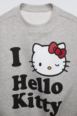 ZARA ТОЛСТОВКА I LOVE HELLO KITTY ©, СЕРЫЙ С МЕЛАНЖЕВЫМ ЭФФЕКТОМ