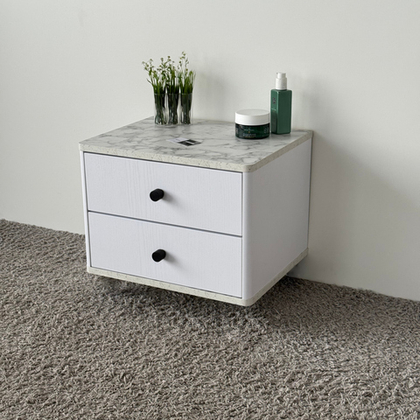 Тумба прикроватная подвесная ROYAL 5302 эко (Мрамор Каррара-р.черная)