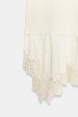 ZARA ФУТБОЛКА С КРУЖЕВНОЙ ОТДЕЛКОЙ, ЭКРЮ