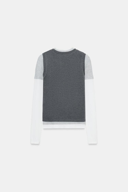 ZARA ФУТБОЛКА С ТРОЙНЫМ ЭФФЕКТОМ, СЕРЫЙ МЕЛАНЖ