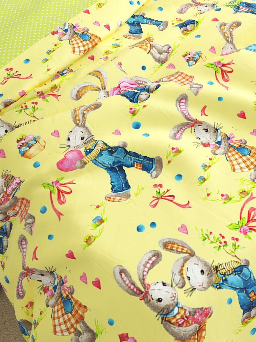 Постельное белье перкаль Сказка "Зайчики/Нежность" 1,5-сп Наволочка 50х70 см 1 шт Простынь на резинке 90x200 см Пододеяльник 145x215 см