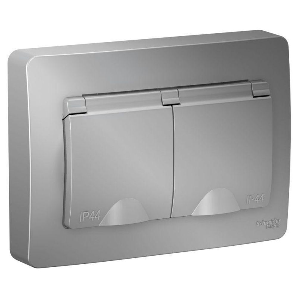 Розетка 2-м СП Blanca 16А IP44 250В с заземл. защ. шторки с крышкой алюм. SE BLNRS441123 Розетка 2-м СП Blanca 16А IP44 250В с заземл. защ. шторки с крышкой алюм. SE BLNRS441123