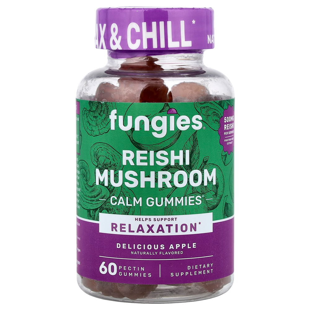 Fungies, жевательные таблетки с грибами рейши, со вкусом яблока, 60 жевательных таблеток с пектином