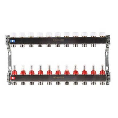 Коллекторная группа для теплого пола ROMMER RMS1200 - 1" на 11 контуров 3/4" EK