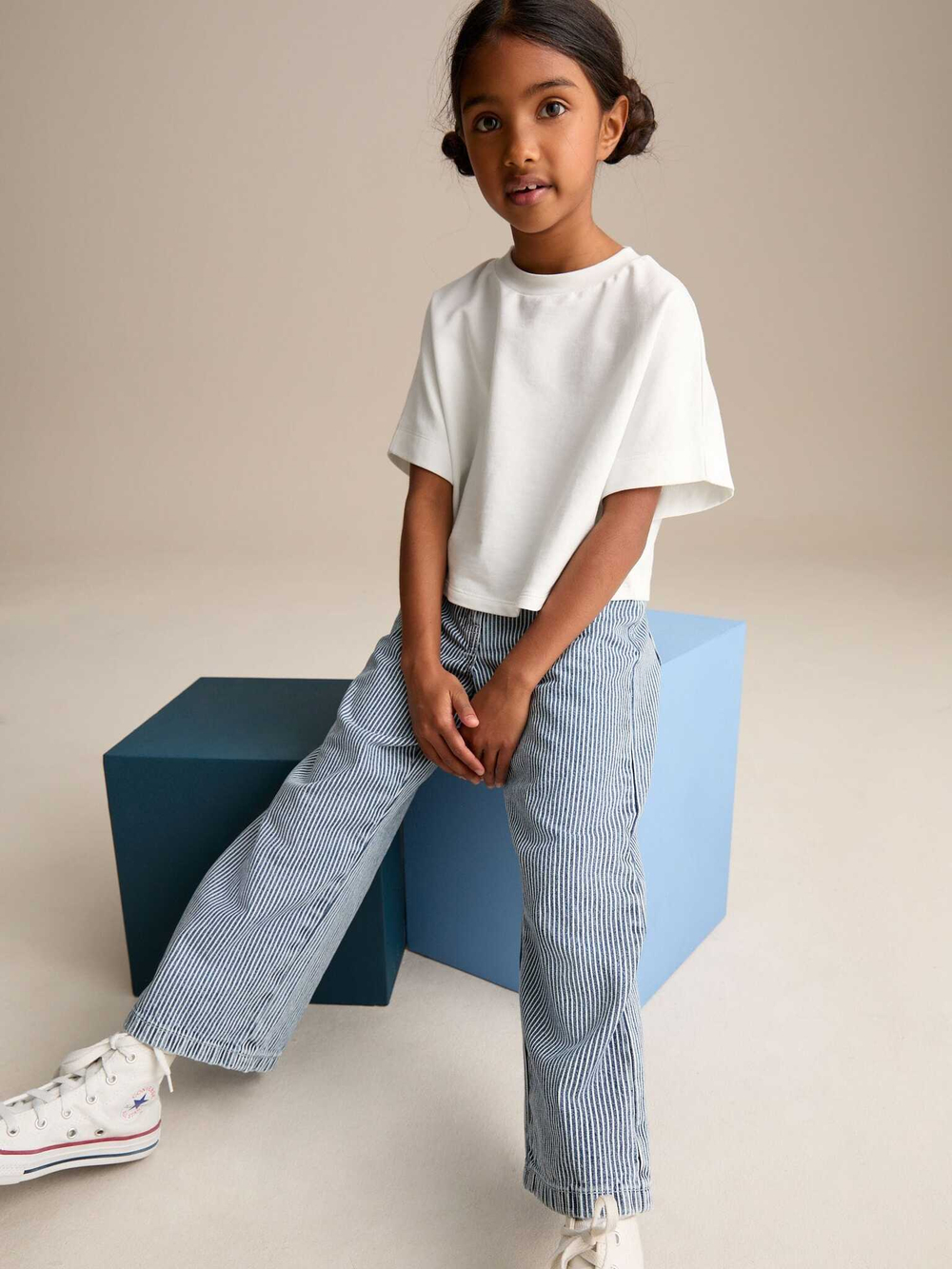 Джинсы широкие для девочки Next E89-693, Синий, Белый