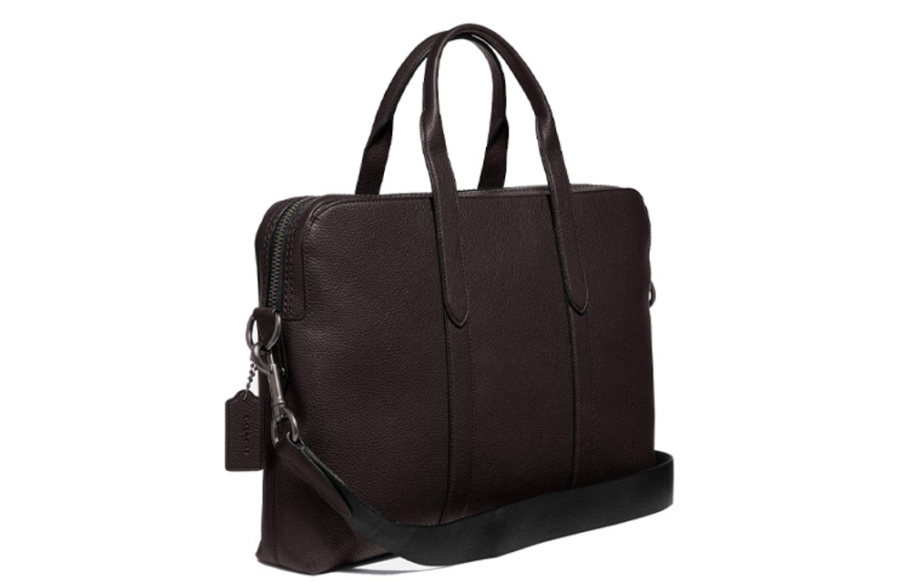 COACH Leather Shoulder Bag, Crossbody Bag, Laptop Bag, Briefcase Regular Men"s Dark Brown