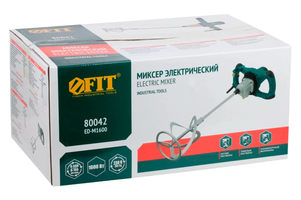 Миксер строительный сетевой М14 2 скорости металлический корпус FIT 1600 Вт