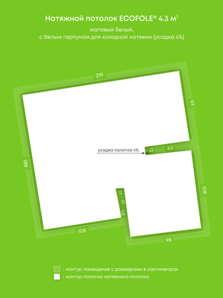 Матовый натяжной потолок 4.3 м2
