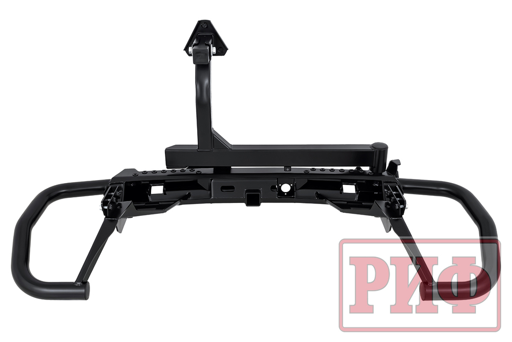 Бампер задний силовой/защита штатного бампера Mitsubishi Pajero Sport 2021+ c квадратом под фаркоп, калиткой, подсветкой номера