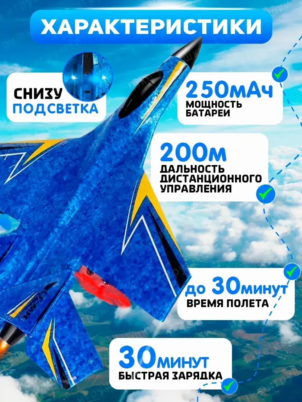 Радиоуправляемый летающий самолет на пульте управления