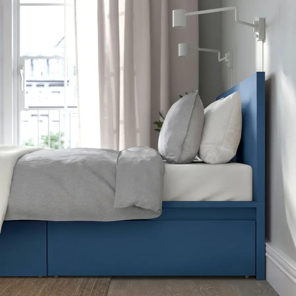 Каркас кровати с 2 ящиками - IKEA MALM/МАЛЬМ ИКЕА, 176x200 см, синий