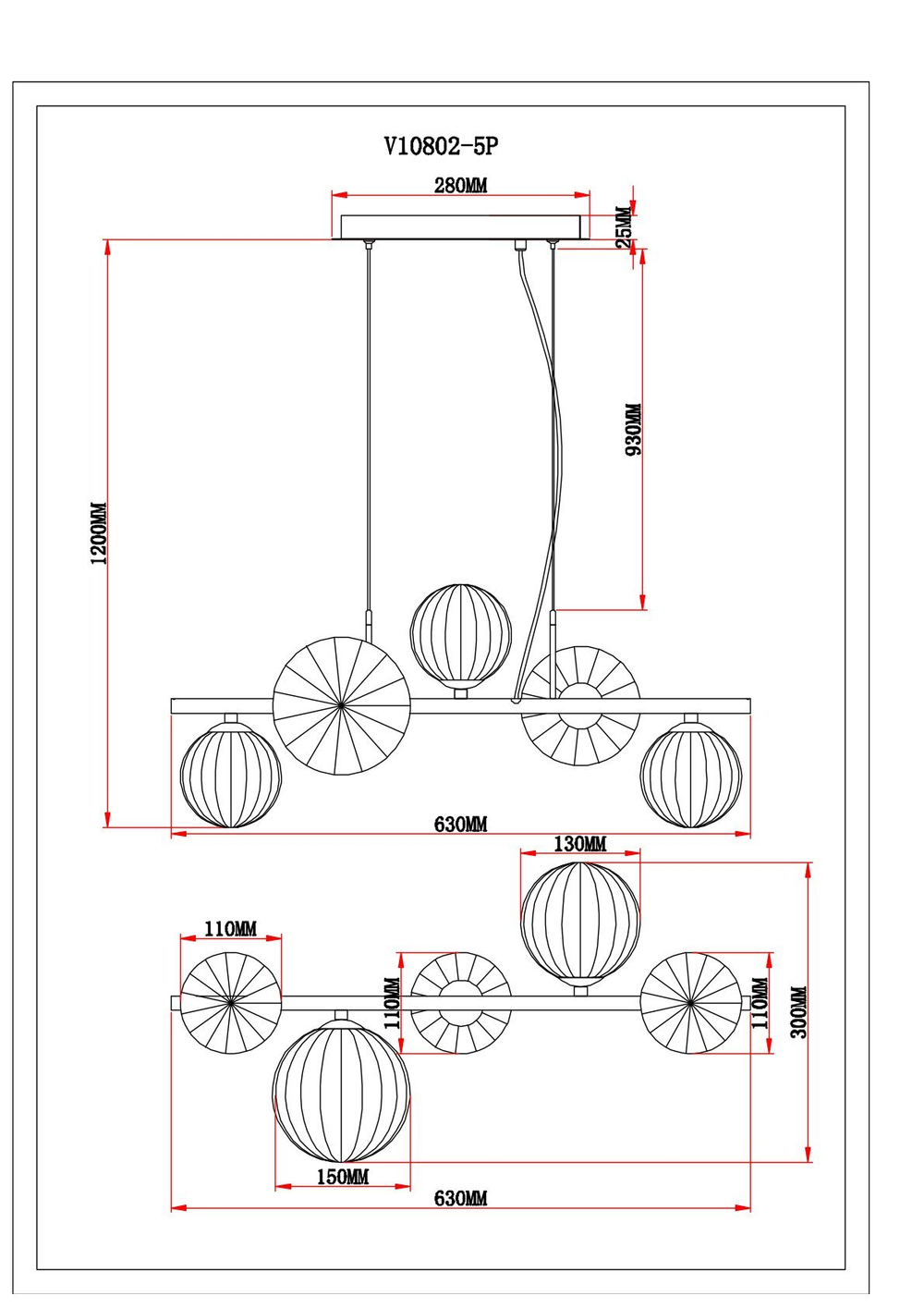 Светильник подвесной Moderli V10802-5P Renny