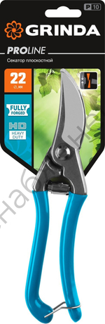 GRINDA P-10, 210 мм, цельнокованые лезвия, стальные рукоятки, покрытие ПВХ, плоскостной секатор, PROLine (423410)