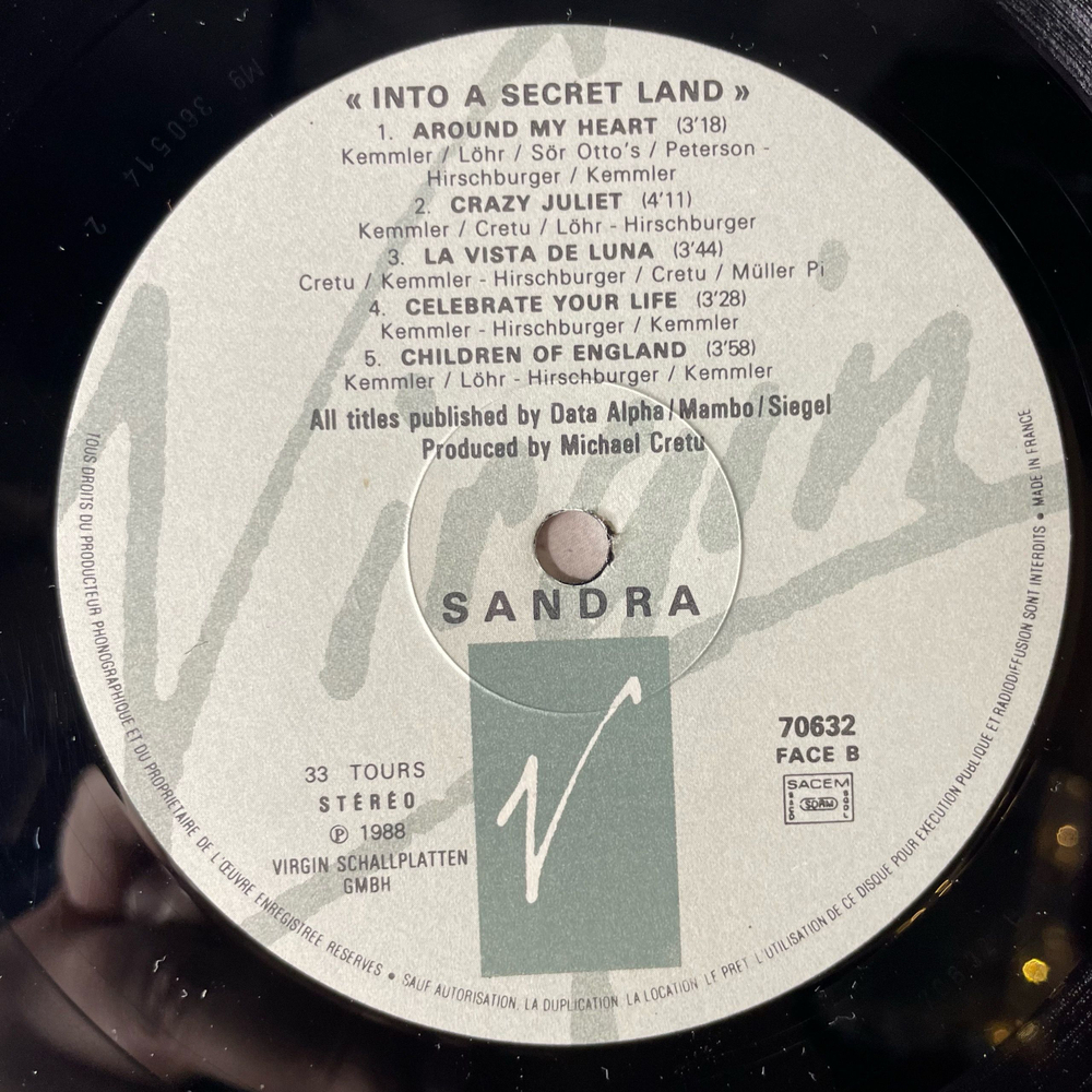 Винтажная виниловая пластинка LP Sandra Into A Secret Land (Франция 1988)