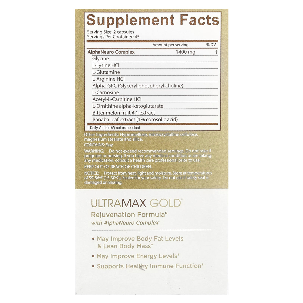 Ageless Foundation Laboratories, UltraMax Gold с комплексом AlphaNeuro Complex, 90 растительных капсул