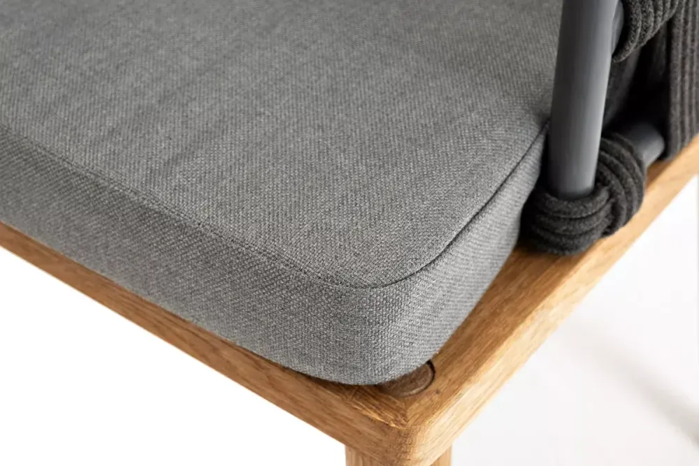 "Диего" стул плетеный из роупа, основание дуб, каркас из стали темно-серый (RAL7024) муар, роуп темно-серый круглый, ткань серая