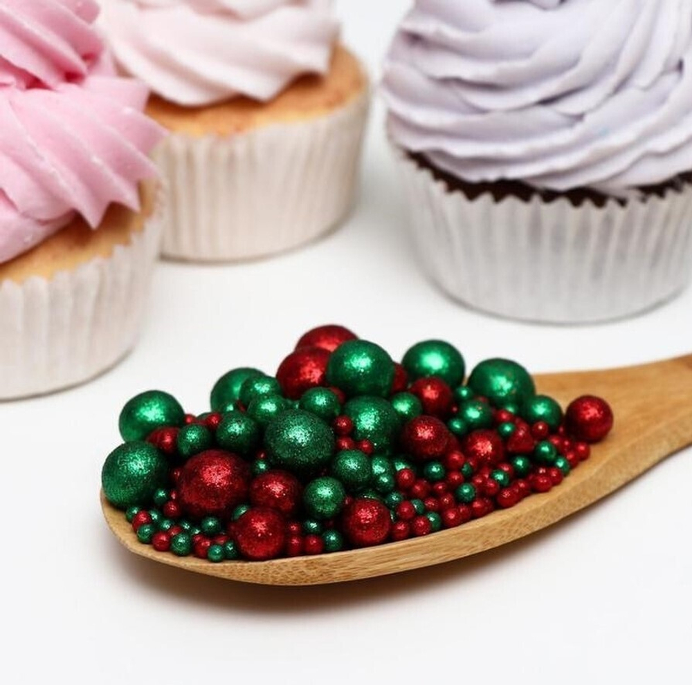 Шарики кранч БЛЕСК  красно-зеленый микс 50 гр.