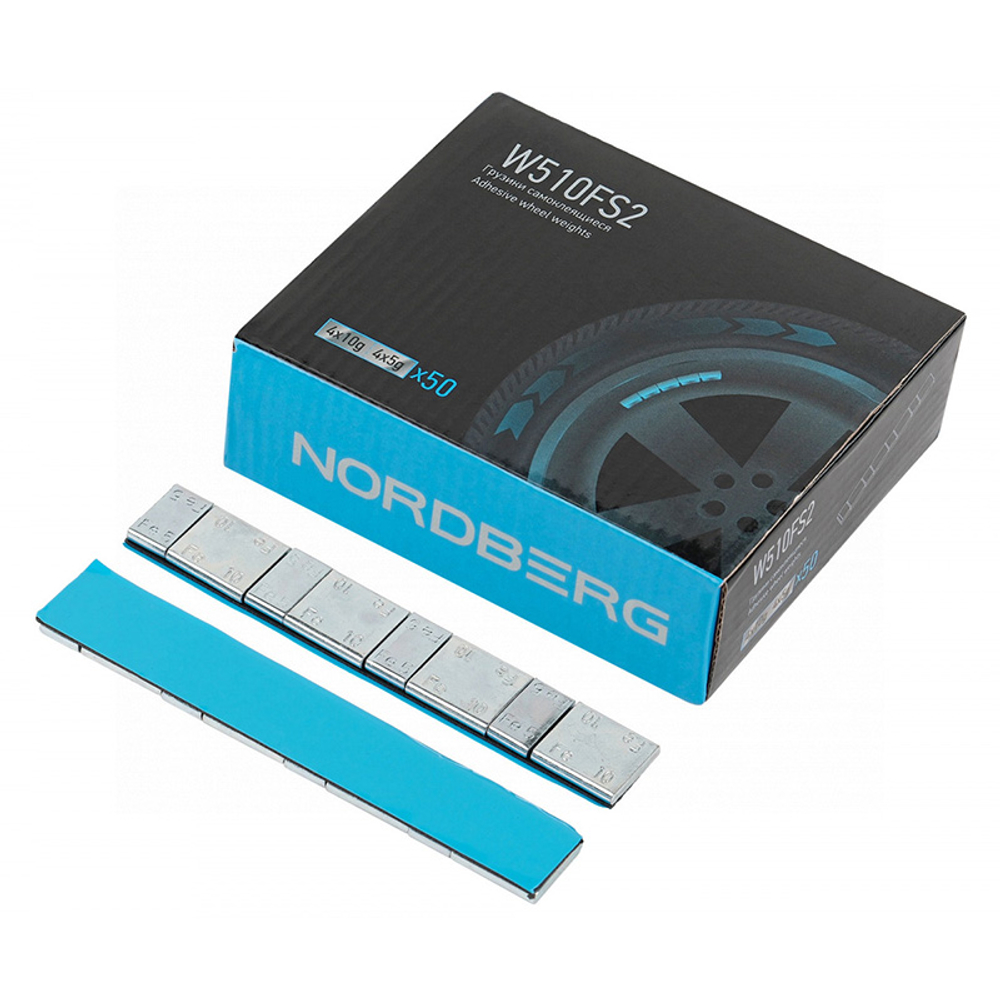 NORDBERG (W510FS2) Грузики самоклеящиеся (4х5+4х10 г) Fe квадратные L=12 см, 50 лент
