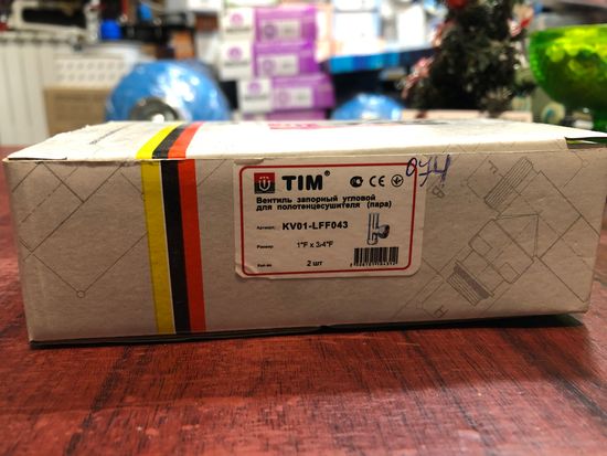 Кран для полотенцесушителя угловой 1х3/4" г/г круглый Tim, 2 шт