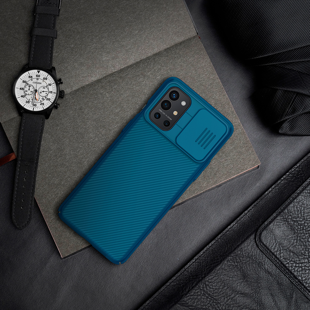 Чехол синего цвета от Nillkin на OnePlus 9R  с защитной шторкой для камеры, серия CamShield Case