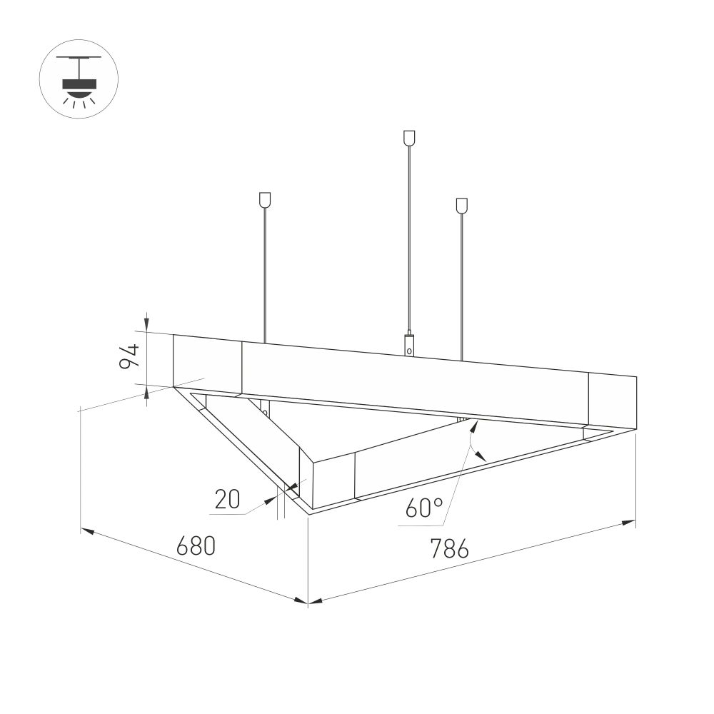 Светильник ALT-LINEAIR-TRIANGLE-FLAT-UPDOWN-DIM-785-85W Day4000 (BK, 100 deg, 230V) (Arlight, IP20 Металл, 3 года) 032993