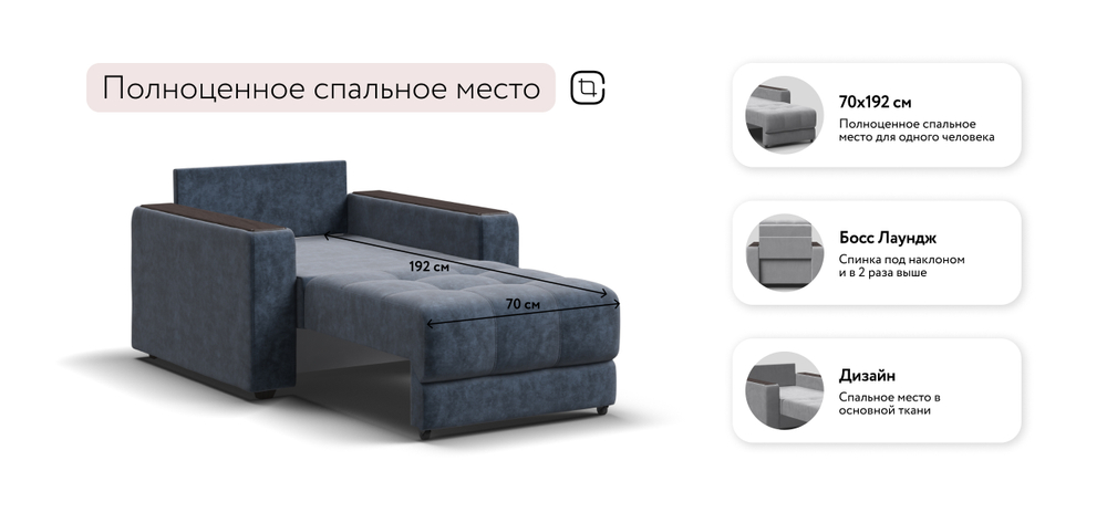 Босс кресло-кровать Велюр Роял синий