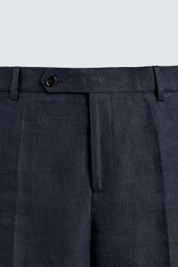 ZARA КОСТЮМНЫЕ БРЮКИ ИЗ 100% ЛЬНА В ЕЛОЧКУ, ИНДИГО