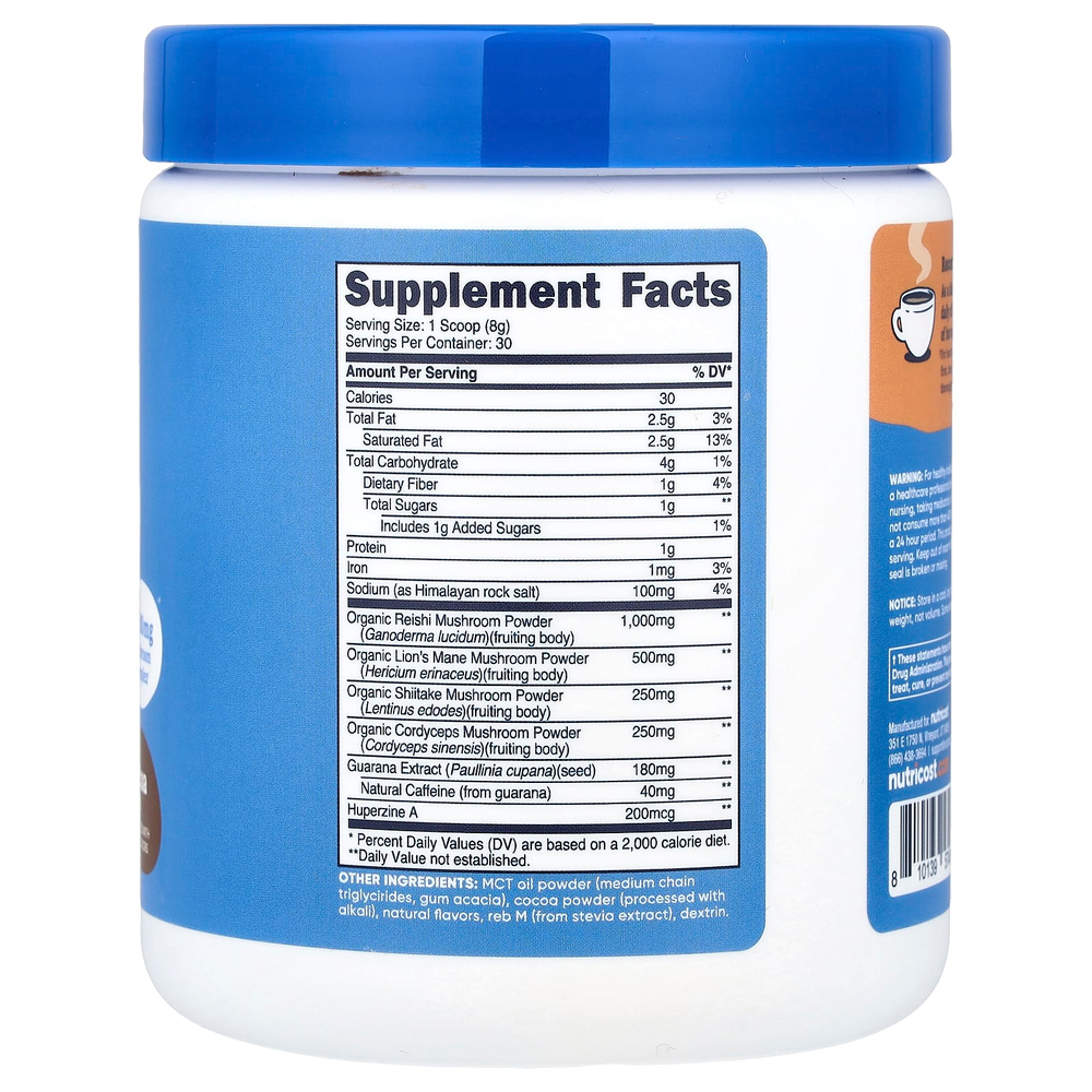 Nutricost, NutriZen™ Focus, адаптогенный грибной напиток, со вкусом горячего какао, 246 г (8,8 унции)