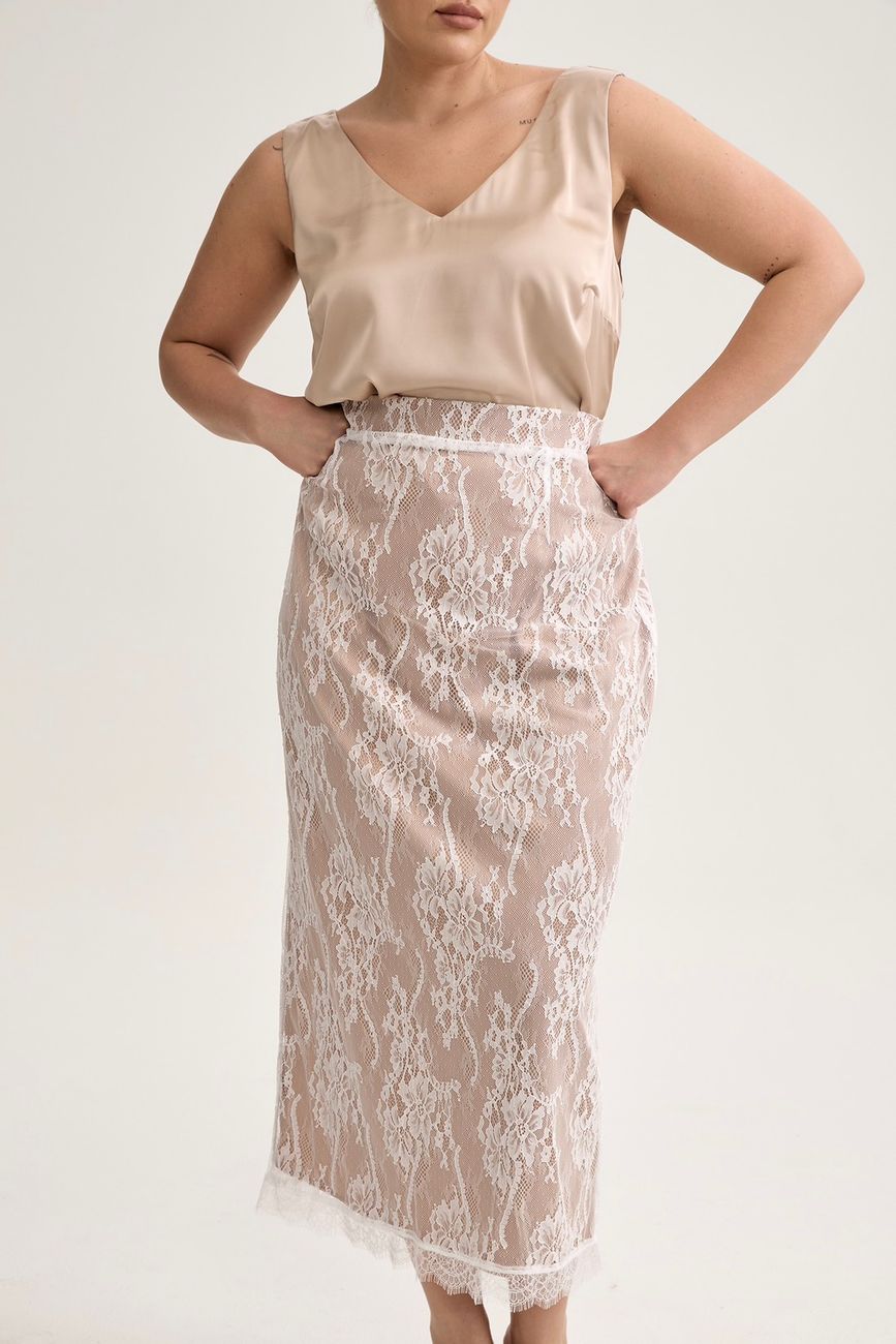 Юбка-карандаш из гипюра, молочный