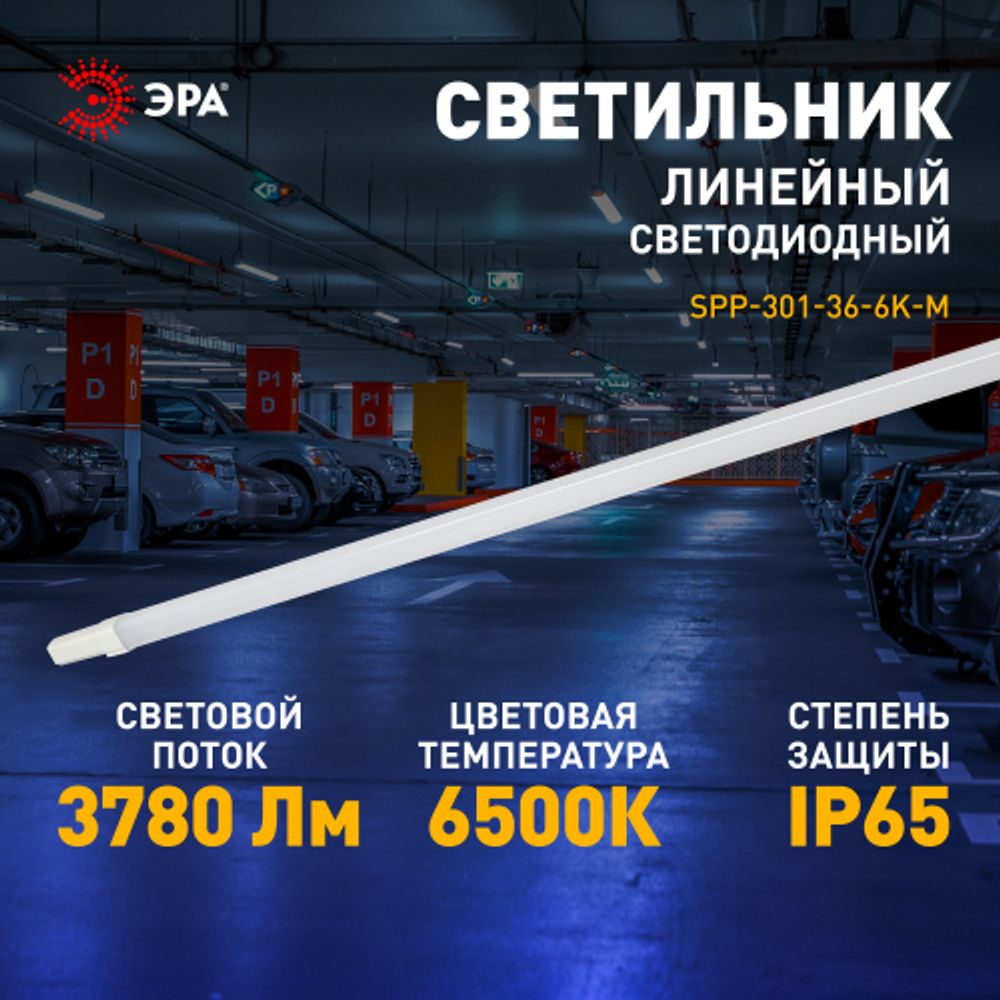 Линейный светодиодный светильник ЭРА SPP-301-36-6K-M 36Вт 6500К IP65 1200 матовый | Линейные светодиодные светильники IP65