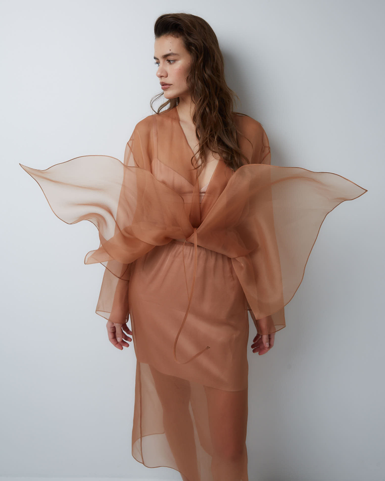 Юбка из шелковой органзы карамель