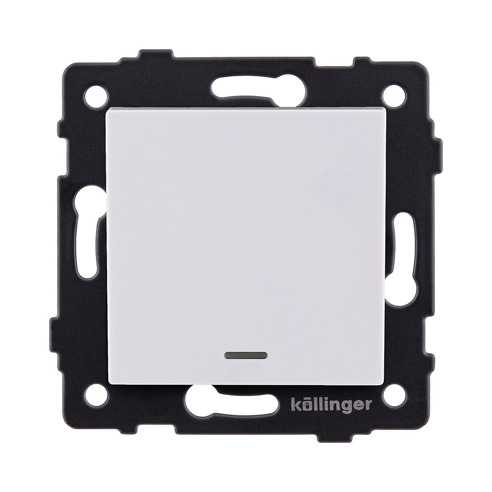 Выключатель кнопочный 1-клавишный 10А/250В с LED подсветкой, белый Kollinger REA-S-013WH для Aspekt, Eleganz, Reflex