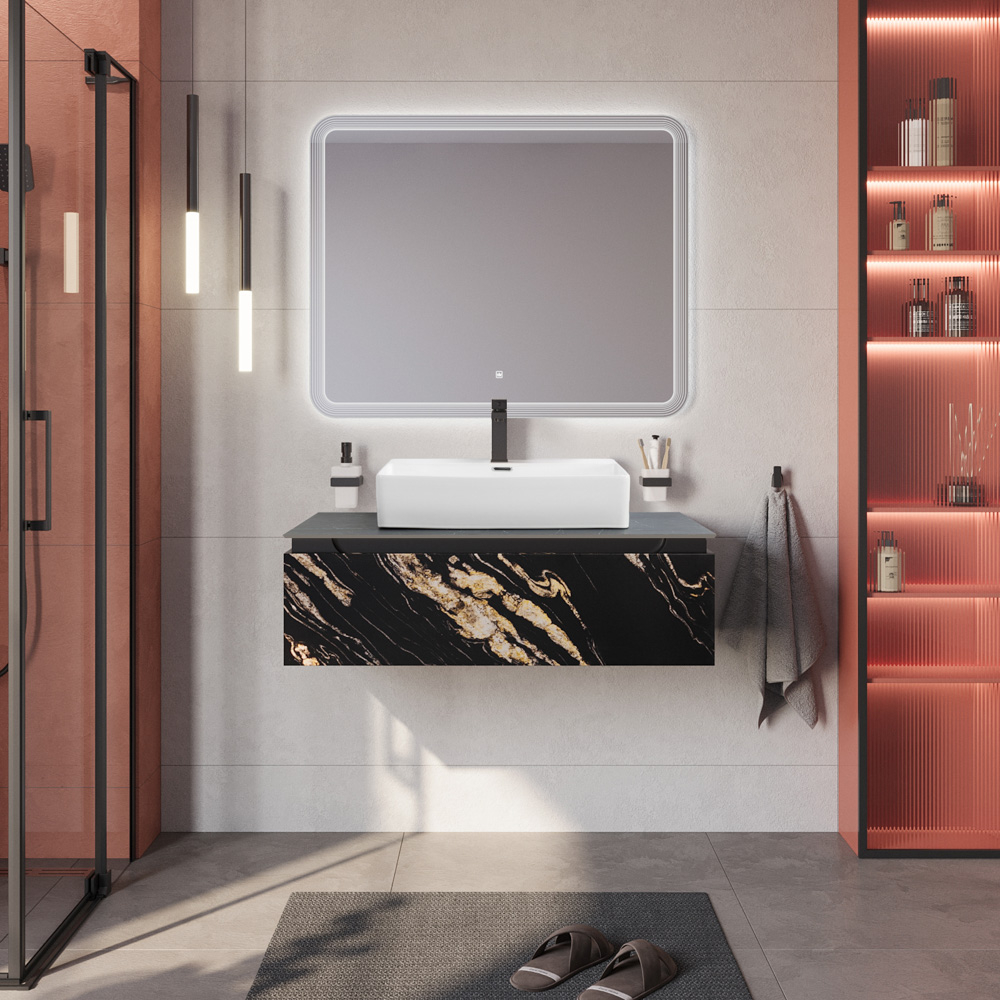 Мебель для ванной со столешницей и накладной раковиной Cezares SLIDER 100 Черный фьюжн SLIDER-1000-1C-SO-NF-P