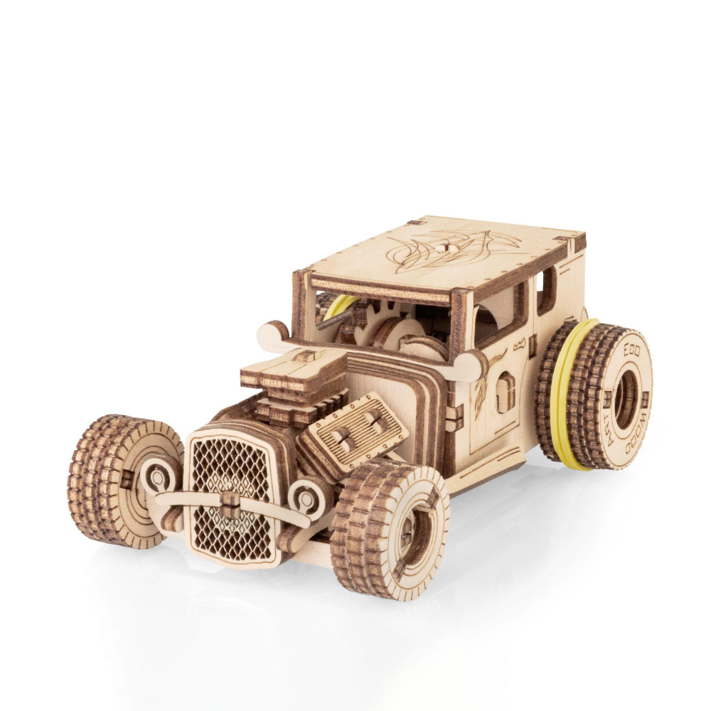 Деревянный конструктор Автомобиль ХОТ-РОД с заводным механизмом (EWA)