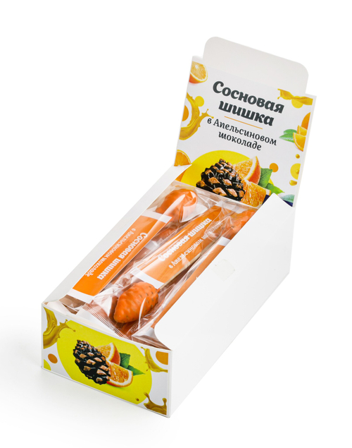 Сосновая шишка на палочке  в Апельсиновом шоколаде / шоу-бокс / 187 гр /15 шт / Солнечная Сибирь
