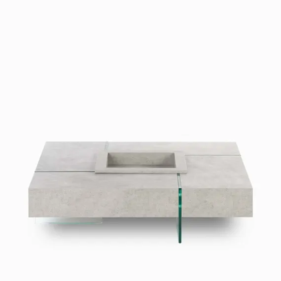 Журнальный стол Beton 119х119 см, стекло закалённое, фибробетон