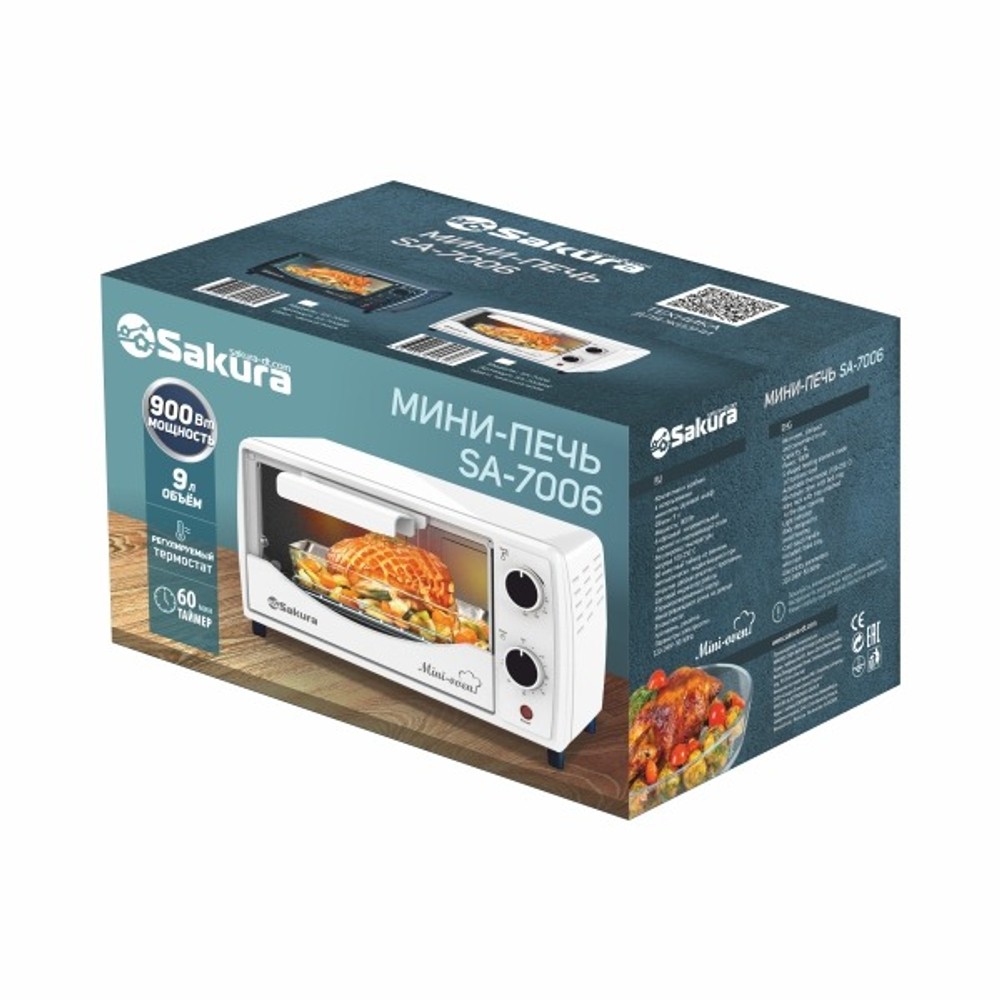 Духовка электрическая 9л 900Вт таймер, SA-7006W