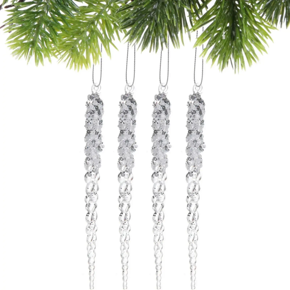 Подвеска «Хрустальная сосулька» 18 см (набор 4 шт), Серебро