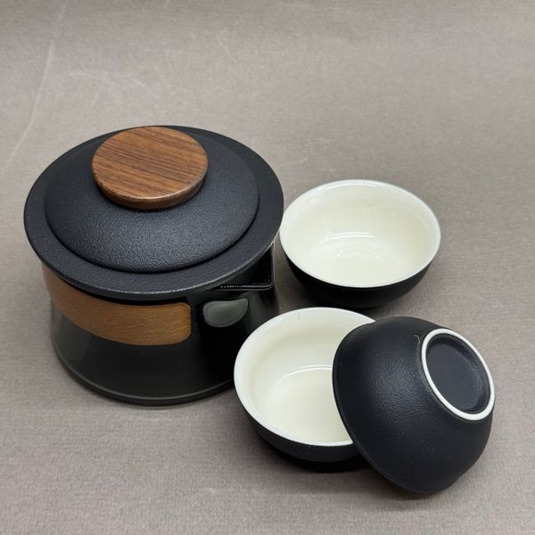 Набор черный матовый, стекло и керамика, в чехле