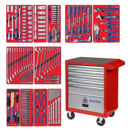 Набор инструментов "МАСТЕР" в красной тележке, 205 предметов МАСТАК 52-06205R