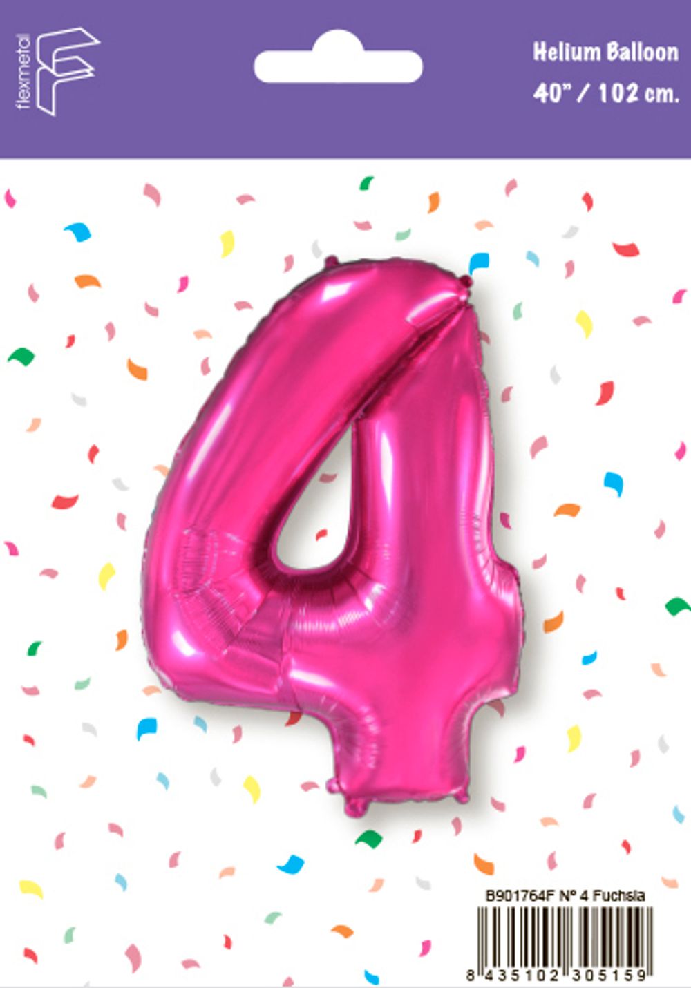 Шар (40''/102 см) Цифра, 4, Фуше, 1 шт. в упак.