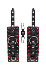 Черно-красные наручники из натуральной кожи