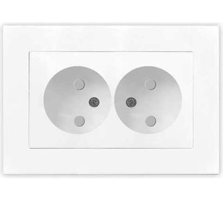 Розетка двухместная "UNIVersal" серия "Афина" б/з, с/у, з/ш, 16А, 220В, белая (еврослот) (HU2310)