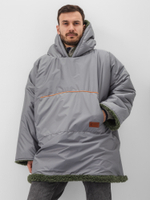 Худи мужское непромокаемое оверсайз на меху из натуральной овечьей шерсти, верх дьюспо серый